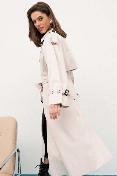 Плащ-тренчкот длиной 115 см с погонами и поясом из хлопка C. of PAPAYA NEW 1653-A - фото 6