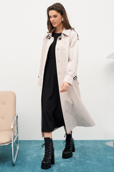 Плащ-тренчкот длиной 115 см с погонами и поясом из хлопка C. of PAPAYA NEW 1653-A - фото 5