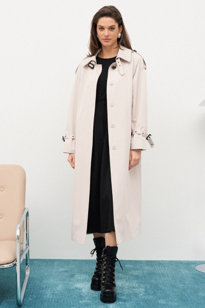 Плащ-тренчкот длиной 115 см с погонами и поясом из хлопка C. of PAPAYA NEW 1653-A - фото 4