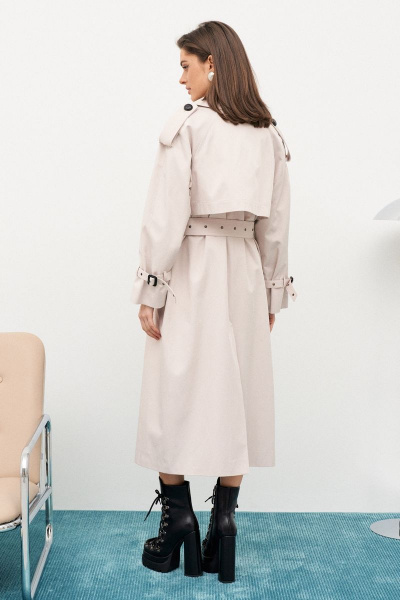 Плащ-тренчкот длиной 115 см с погонами и поясом из хлопка C. of PAPAYA NEW 1653-A - фото 2