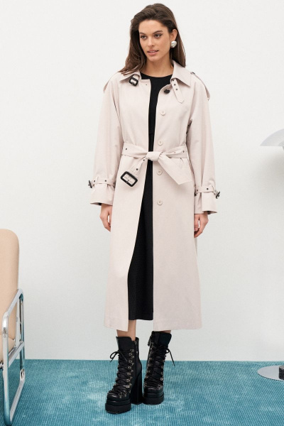 Плащ-тренчкот длиной 115 см с погонами и поясом из хлопка C. of PAPAYA NEW 1653-A - фото 1