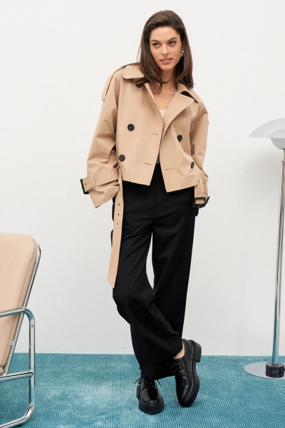 Куртка-тренчкот укороченная на пуговицах с поясом из хлопка C. of PAPAYA NEW 1655 - фото 6