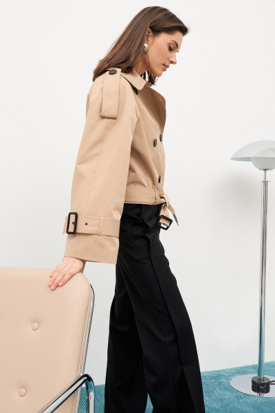 Куртка-тренчкот укороченная на пуговицах с поясом из хлопка C. of PAPAYA NEW 1655 - фото 4