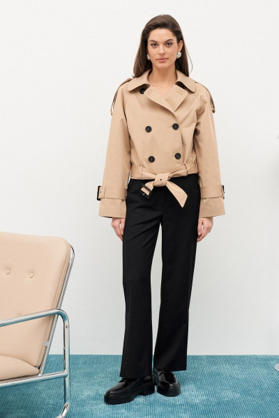 Куртка-тренчкот укороченная на пуговицах с поясом из хлопка C. of PAPAYA NEW 1655 - фото 3