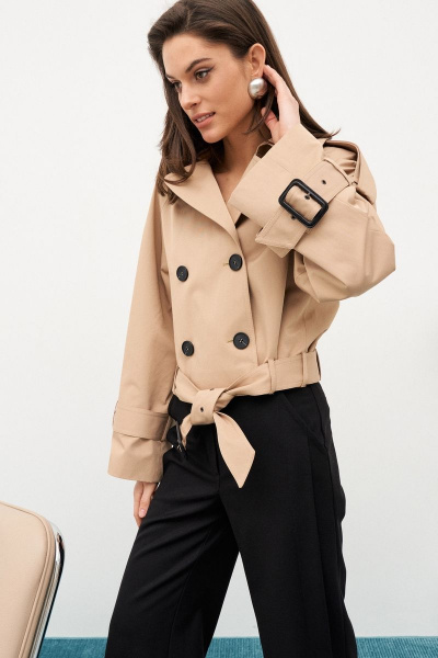 Куртка-тренчкот укороченная на пуговицах с поясом из хлопка C. of PAPAYA NEW 1655 - фото 1