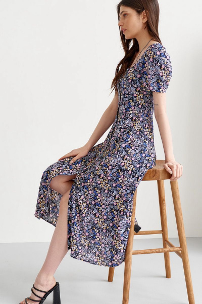 Летнее платье из вискозы по талии с плосколежащим воротником C. of PAPAYA NEW 1593 мультиколор - фото 4