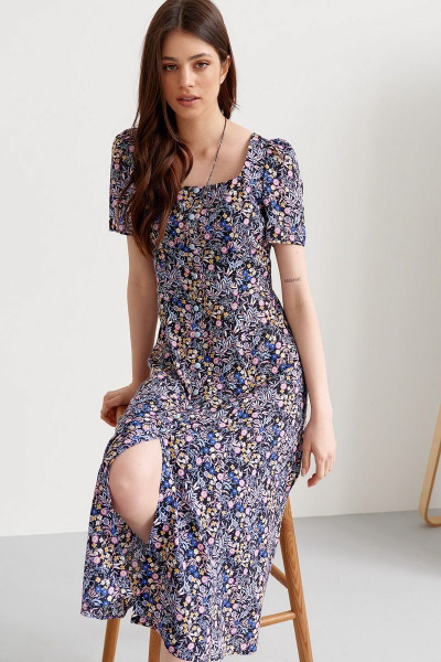 Летнее платье из вискозы по талии с плосколежащим воротником C. of PAPAYA NEW 1593 мультиколор - фото 3