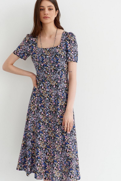 Летнее платье из вискозы по талии с плосколежащим воротником C. of PAPAYA NEW 1593 мультиколор - фото 1