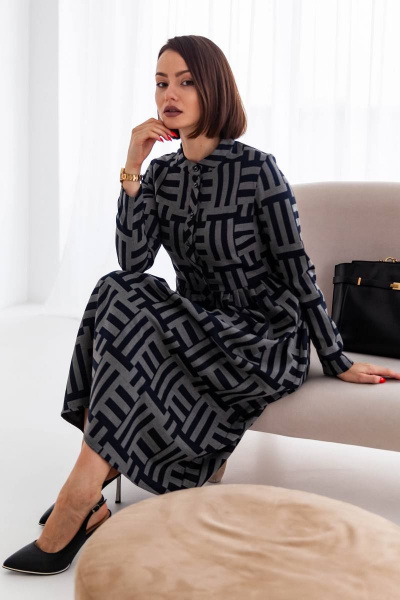 Бохо платье с отрезным силуэтом и мягкими складками ARTiMODA 322-20 серо-синий,серо-черный - фото 7