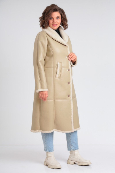 Демисезонная дубленка из экокожи с меховой подкладкой Celentano 2046.2 бежевый - фото 12