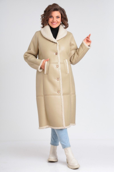 Демисезонная дубленка из экокожи с меховой подкладкой Celentano 2046.2 бежевый - фото 11