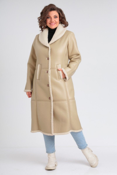 Демисезонная дубленка из экокожи с меховой подкладкой Celentano 2046.2 бежевый - фото 1