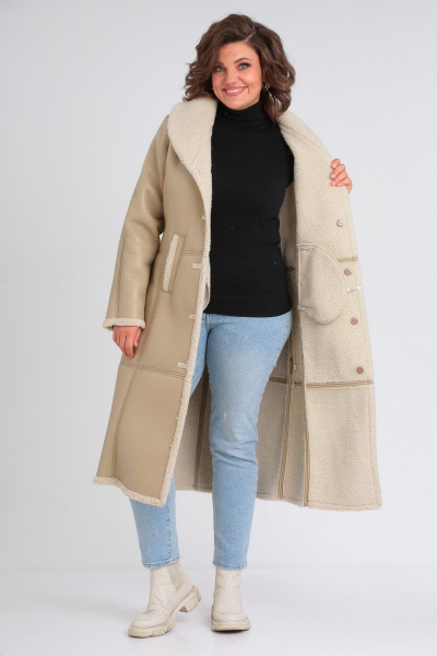 Демисезонная дубленка из экокожи с меховой подкладкой Celentano 2046.2 бежевый - фото 9