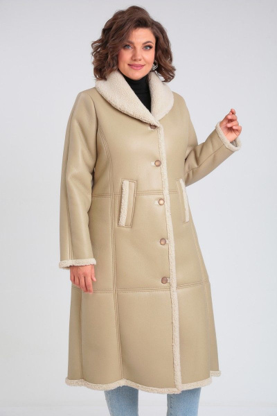 Демисезонная дубленка из экокожи с меховой подкладкой Celentano 2046.2 бежевый - фото 7