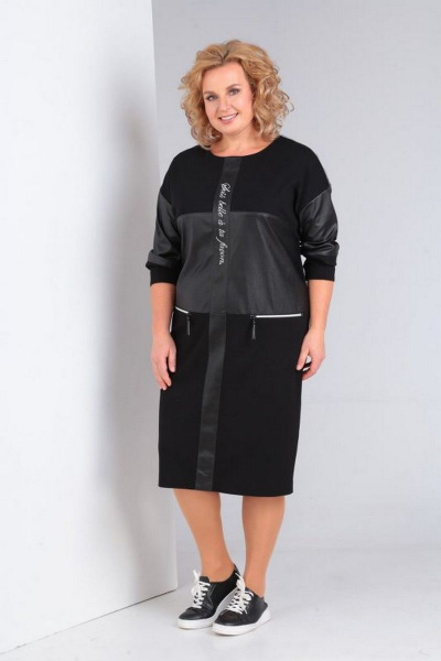 Демисезонное платье из вискозы и трикотажа с разрезом Диомант 1927 - фото 1