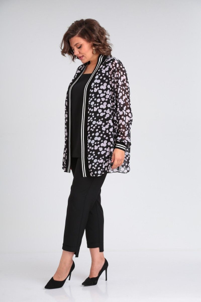Демисезонный комплект из брюк, блузки и кардигана из шифона Диомант 1903 черный - фото 5