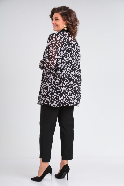 Демисезонный комплект из брюк, блузки и кардигана из шифона Диомант 1903 черный - фото 6