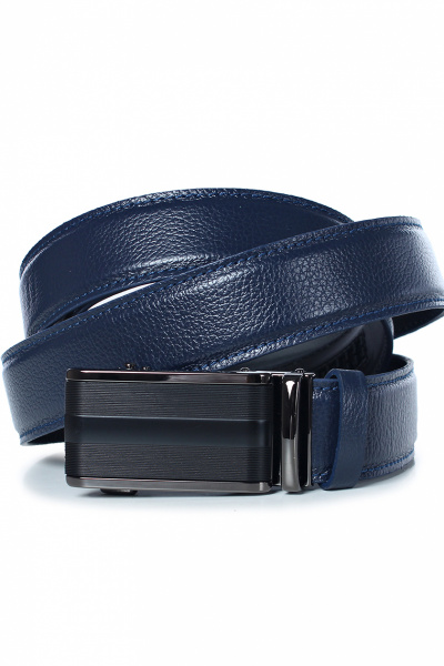 Синий ремень из натуральной кожи с обстрочкой и пряжкой Galanteya 5220.22с2928к45 3р синий - фото 3