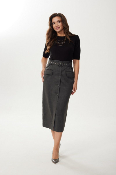 Юбка прямая зауженная на пуговицах и резинке MALI 223-078 серый - фото 2