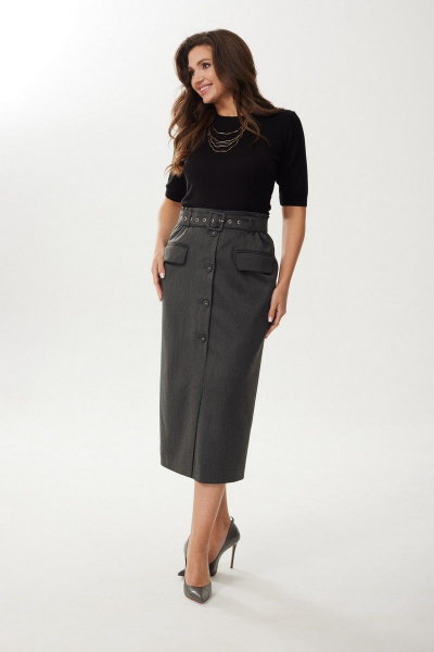 Юбка прямая зауженная на пуговицах и резинке MALI 223-078 серый - фото 1