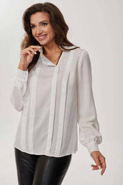 Деловая блузка из текстиля с воротником-стойкой MALI 623-060 белый - фото 3