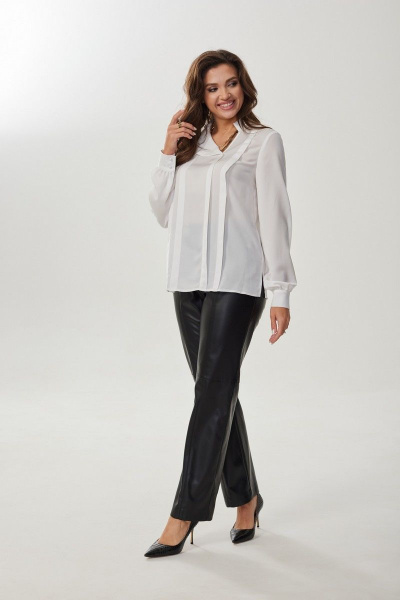 Деловая блузка из текстиля с воротником-стойкой MALI 623-060 белый - фото 6