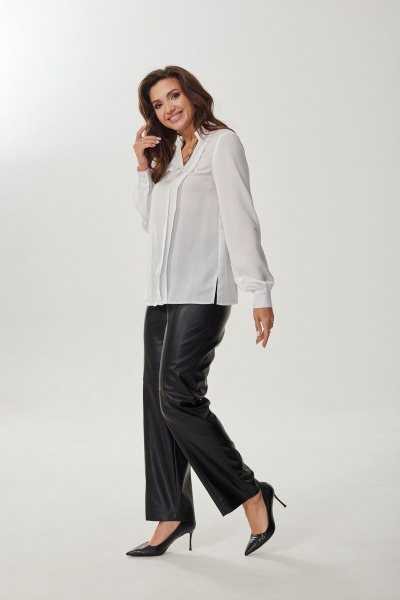 Деловая блузка из текстиля с воротником-стойкой MALI 623-060 белый - фото 5