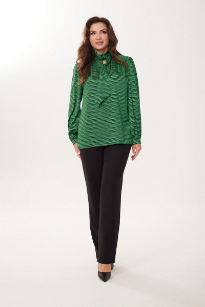 Нарядная блузка из атласной ткани с длинными рукавами MALI 623-073 изумруд - фото 4