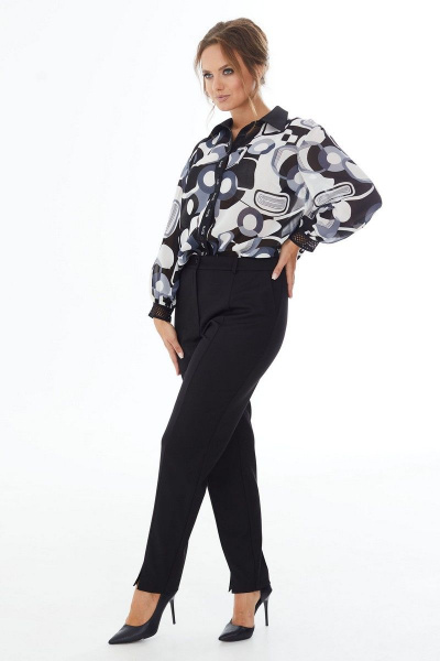 Демисезонная блузка из вискозы с эффектным принтом Condra 16129 серый-черный - фото 1