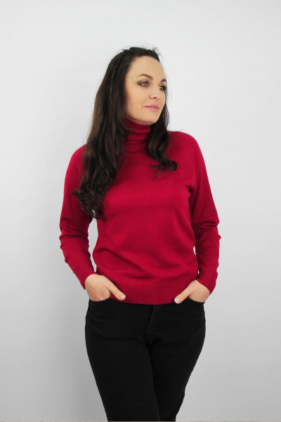 Демисезонный вязаный свитер с высоким воротником и рукавом реглан Полесье С3433-17 7С1582-Д43 158,164 вишневый - фото 4