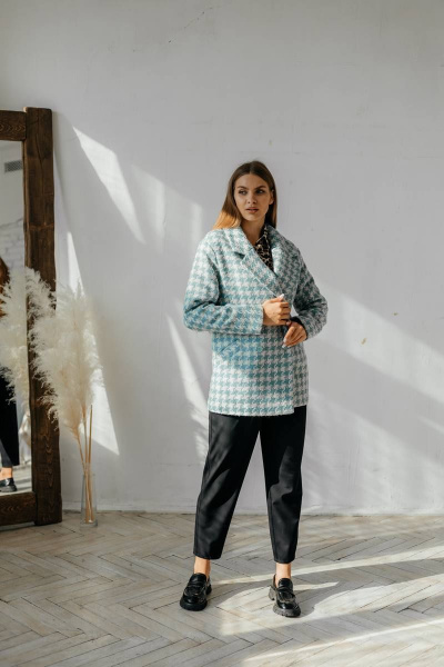 Бирюзовое двубортное полупальто с карманами Стильная леди М-666 бирюза - фото 7