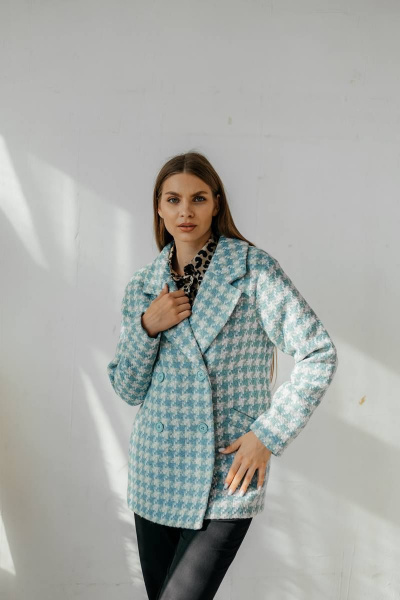 Бирюзовое двубортное полупальто с карманами Стильная леди М-666 бирюза - фото 3