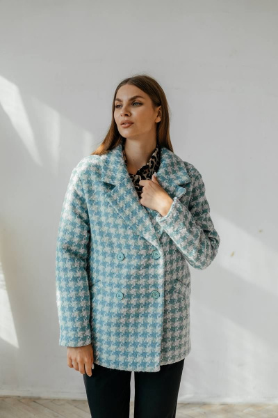 Бирюзовое двубортное полупальто с карманами Стильная леди М-666 бирюза - фото 1