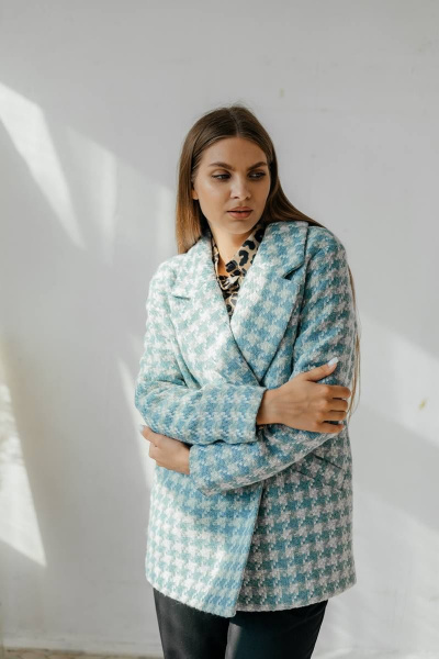 Бирюзовое двубортное полупальто с карманами Стильная леди М-666 бирюза - фото 2