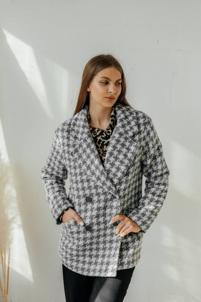 Полупальто двубортное серое демисезонное с карманами и классикой Стильная леди М-666 графит - фото 1