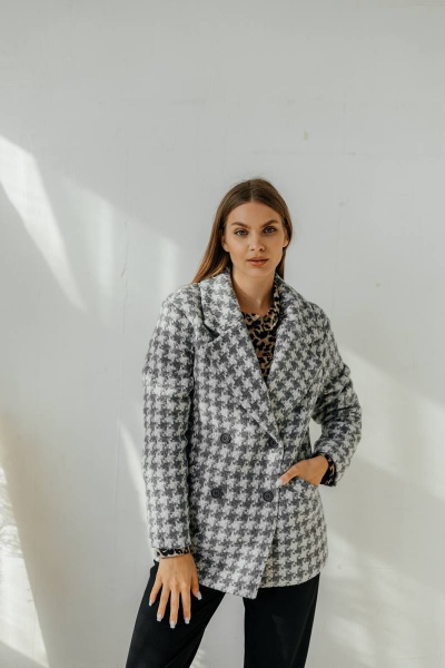 Полупальто двубортное серое демисезонное с карманами и классикой Стильная леди М-666 графит - фото 3