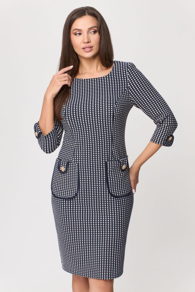 Платье из вискозы и трикотажа делового стиля DaLi 3644 синее+белое - фото 4