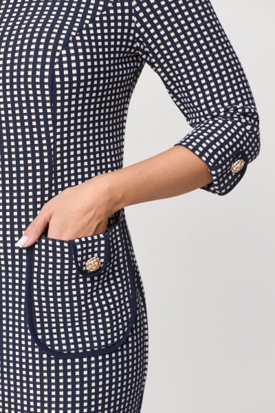 Платье из вискозы и трикотажа делового стиля DaLi 3644 синее+белое - фото 3