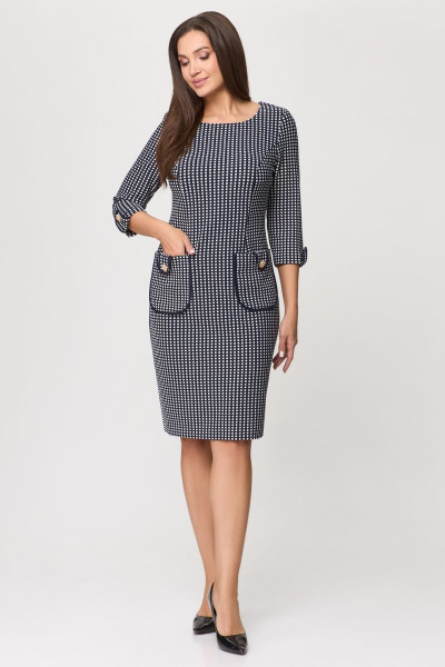 Платье из вискозы и трикотажа делового стиля DaLi 3644 синее+белое - фото 1