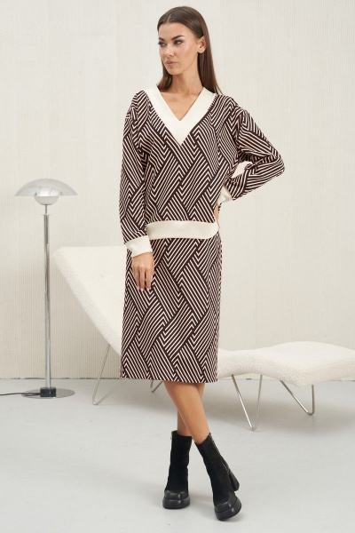 Комплект юбка и свободный джемпер из трикотажа Fantazia Mod 4626 шоколад+беж - фото 1