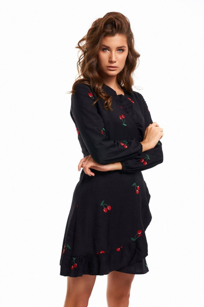 Платье KaVaRi 1046 черный_принт_вишня - фото 5