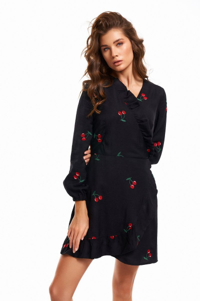 Платье KaVaRi 1046 черный_принт_вишня - фото 4