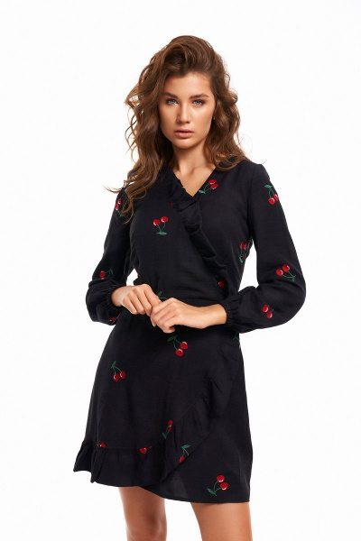 Платье KaVaRi 1046 черный_принт_вишня - фото 1