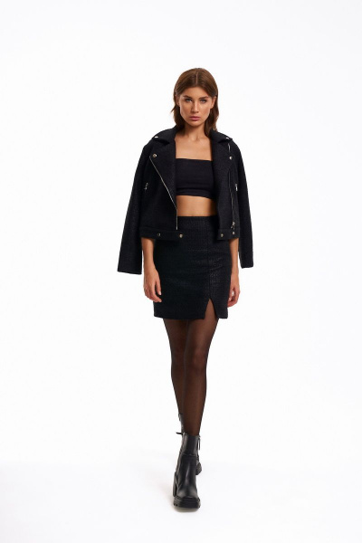 Демисезонный жакет косуха из текстиля с декоративными кнопками KaVaRi 6003 черный - фото 2