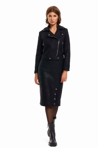 Комплект из жакета-косухи и юбки-карандаша с рельефами KaVaRi 8017 черный - фото 1