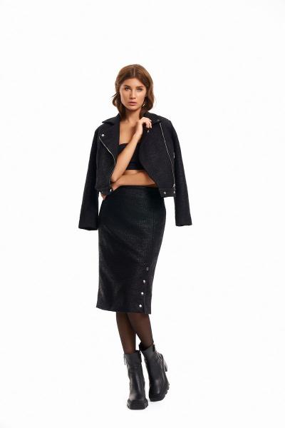 Комплект из жакета-косухи и юбки-карандаша с рельефами KaVaRi 8017 черный - фото 5