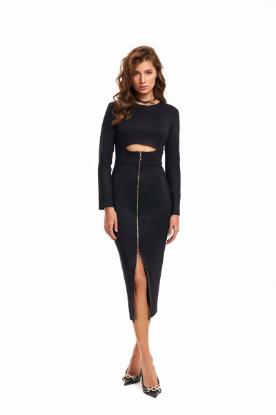 Платье облегающее из плотного трикотажа с разрезом KaVaRi 1065 черный - фото 7