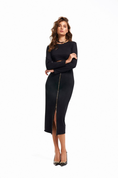 Платье облегающее из плотного трикотажа с разрезом KaVaRi 1065 черный - фото 5