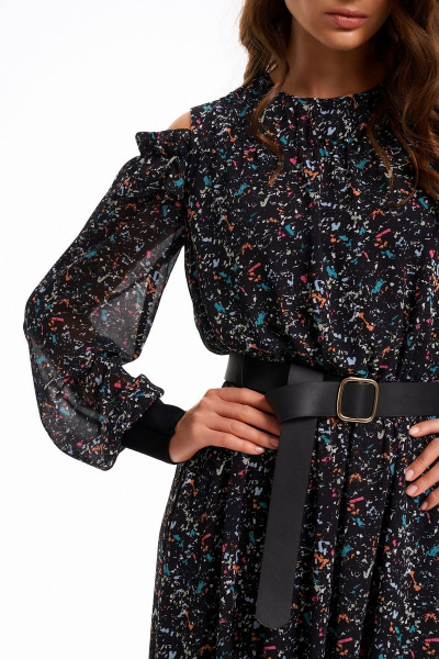 Длинное платье из шифона с воланом и регулятором длины KaVaRi 1067 черный - фото 12