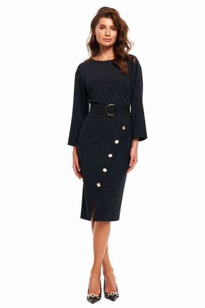 Деловое демисезонное платье с имитацией запаха KaVaRi 1068 черная_полоска - фото 1